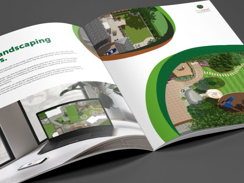 A4 printed brochure designed for garden landscape company Pro Hort.
