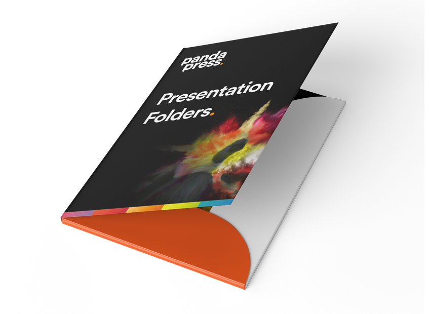 Panda Press presentation folders, a4, a5, bespoke, matt or gloss laminated, 3mm or 5mm capacity, pocket, business card slits