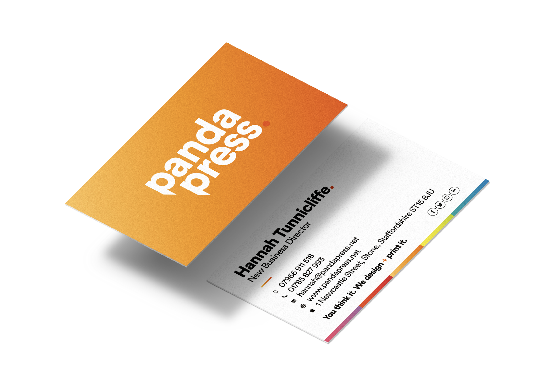Panda Press business cards, design and print, available in 350gsm, 400gsm, 450gsm, 600gsm, matt laminated, spot uv, foiled